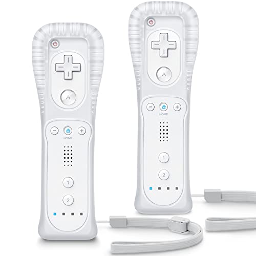 Wii Controller 2 Pack, Wii Remote Controller, with Silicone Case and Wrist Strap, Remote Controller for Wii/Wii U, White
