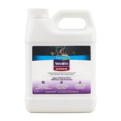 Vetrolin Horse Liniment for Muscle Soreness, Stiffness and Inflammation Relief on Horses, Helps Reduce Swelling, Aids in Pain Relief, 32 Oz.
