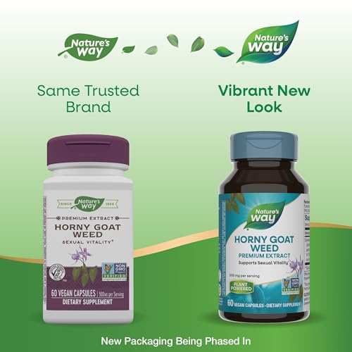 Nature's Way Horny Goat Weed Premium Extract Sexual Vitality,* Non-GMO, Vegan, 60 Capsules