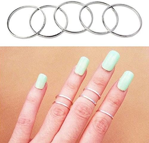 7pcs Simple Gold-Tone Shiny Cute Gothic Punk Stack Plain Above Knuckle Midi Finger Band Rings Joint Mid Ring Set Tip Stacking Rings (Silver)