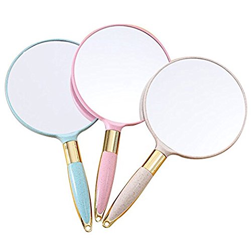 Pink, Circular: Xpxkj Handheld Mirror With Handle, For Vanity Makeup Home Salon Travel Use (Circular, Pink)