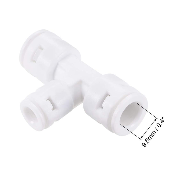 Quick Connector 3 Way T Type 3/8x3/8x1/4 Push Fit Connect Fittings for RO Water Purifier, 54x35mm White 5Pcs