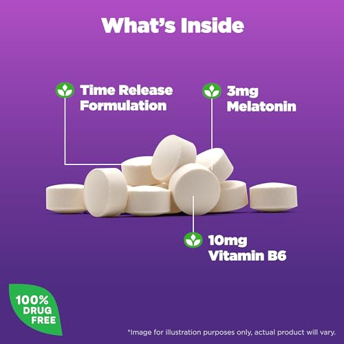 Melatonin 3 mg Time Release, Dietary Supplement to Minimize Wake Ups, Nighttime Sleep Aid, 100 Tablets, Up to a 100 Day Supply