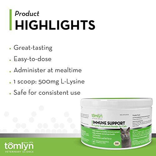 Tomlyn Immune Support Daily L-Lysine Supplement, Fish-Flavored Lysine Powder for Cats and Kittens, 3.5oz