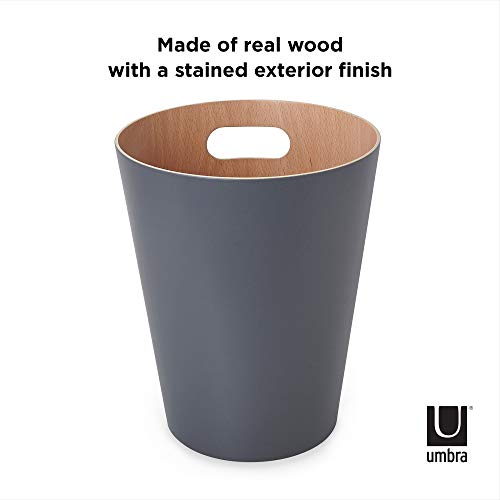 Woodrow, 2 Gallon Modern Wooden Trash Can Wastebasket or Recycling Bin for Home or Office, Dark Gray