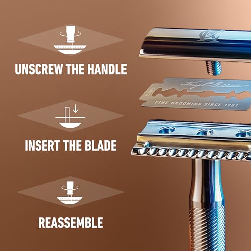 Safety Razor with Chrome Plated Handle and 5 Platinum Coated Double Edge Safety Razor Blade Refills