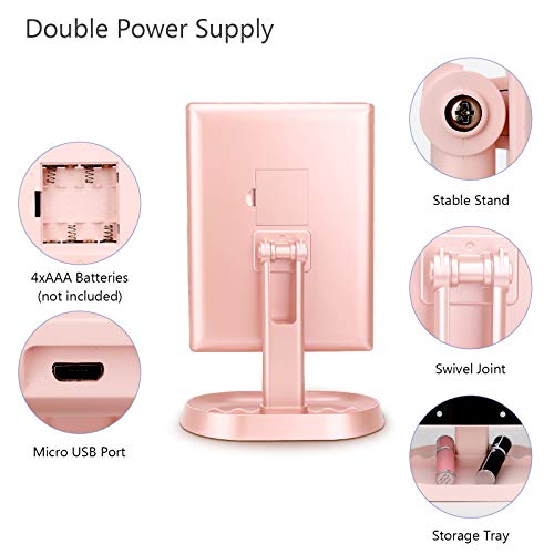 Trifold Lighted Vanity Makeup Mirror with 21 LED Lights,1x/2x/3x Magnification and Touch Screen Dimming,Two Power Supplies Makeup Mirror, Gift for Women