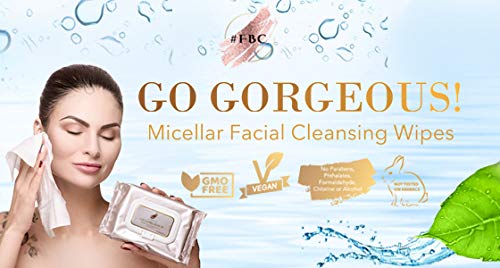 Fast Beauty Co Go Gorgeous Micellar Facial Makeup Remover Wipes, Daily Cleansing Face Towlettes to Remove Makeup and Mascara, Alcohol-Free, 30Count