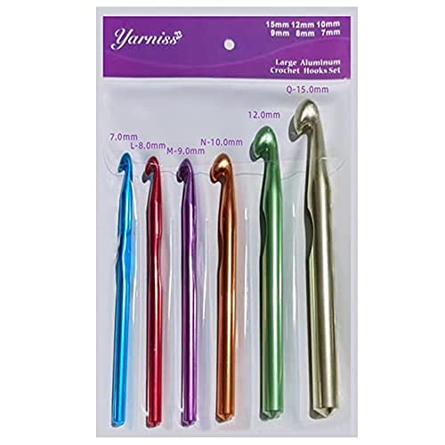 Large Aluminum Crochet Hooks Set 7mm, 8mm, 9mm,10mm, 12mm, 15mm, Big Standard Size Crochet Hooks