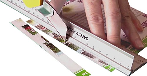 Ruler, New Design 30 cm (12 Inch) Metal Craft Safety Ruler,Light Weight with Folding Safety Guard.Use with Rotary Cutter,Stanley or Xacto. for Paper,Leather,Fabric,Quilting,Scrap Booking,Art,Office.
