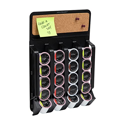 Single Serve Pod Organizer, Wall Mount, 20 Pod Capacity, Magnetic or Adhesive, 10.75 L x 15.5 W x 2.5 H, Black