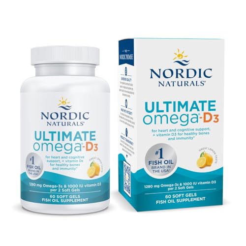 Ultimate Omega-D3, Lemon Flavor - 1280 mg Omega-3 + 1000 IU Vitamin D3 - 60 Soft Gels - Omega-3 Fish Oil - EPA & DHA - Promotes Brain, Heart, Joint, & Immune Health - 30 Servings