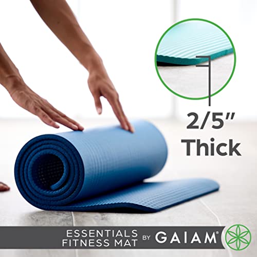 Essentials Thick Yoga Mat Fitness & Exercise Mat with Easy-Cinch Carrier Strap, Purple, 72L X 24W X 2/5 Inch Thick, 10mm