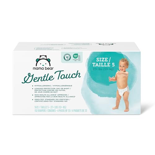 Amazon Brand - Gentle Touch Diapers, Hypoallergenic, Size 5, 132 Count (4 packs of 33), White