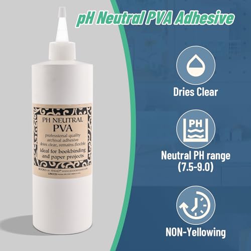 Books by Hand pH Neutral Adhesive, Archival Quality Acid-Free Dries Clear and Quick Water Soluble Lay-Flat Property, 16 Ounces (1 Pack)