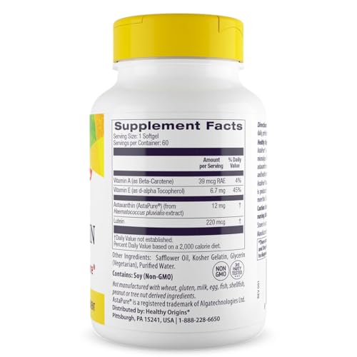 Astaxanthin 12 mg (Natural, Astapure, Triple Strength, Non-GMO, Gluten Free, Eye Support, Joint Support, Immune Support), 60 Softgels