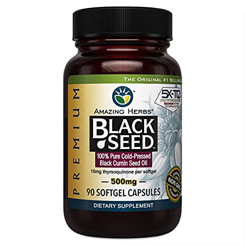 Premium Black Seed Oil Capsules - Cold Pressed Nigella Sativa Aids in Digestive Health, Immune Support, Brain Function, Gluten Free, Non GMO - 90 Count, 500mg