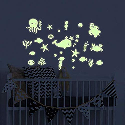 Sea Fish Wall Stickers Glow in The Dark Ocean Decal Decorations Peel DIY Wall Stickers for Kids Girls Bedroom Home Nursery Room Wall Mural Decor
