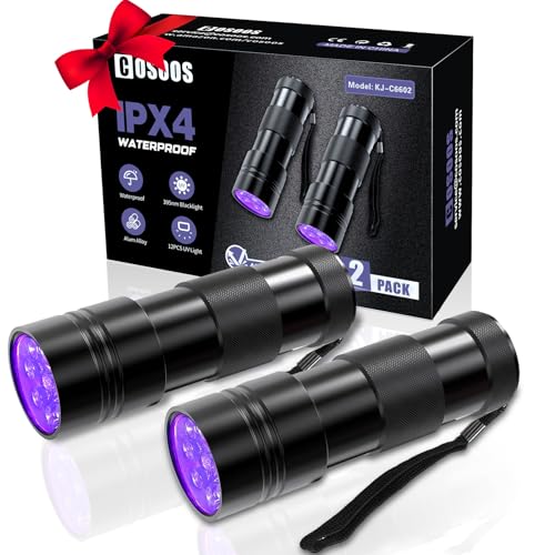 2 Pack UV Flashlight, 12 LED Handheld Blacklight Flashlight 395nm Mini Light Torch Detector for Dog Pet Urine Stains, Bed Bugs and Scorpions. (Batteries not Included)