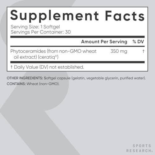 Phytoceramides 350mg per softgel - Plant Derived Ceramides for Healthy Skin and Hydration - Non GMO with No Fillers or Synthetic Vitamins - 30 Liquid softgels
