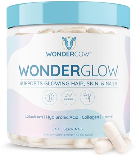 Hair Skin and Nails Vitamins w/Bovine Colostrum, Collagen, Hyaluronic Acid, Biotin, Zinc, & LactoferrinSupports Faster Hair Growth, Stronger Nails and Glowing Skin (30 Servings, Capsule)