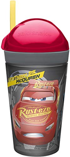 Cars 3 ZakSnak All-In-One Drink Tumbler + Snack Container For Toddlers – Spill-proof 4oz Snack Container Screws Securely Onto 10oz Tumbler With Accessible Straw, Cars 3