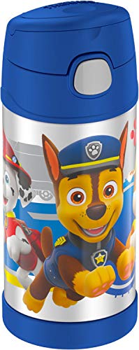 FUNTAINER 12 Ounce Stainless Steel Vacuum Insulated Kids Straw Bottle, Paw Patrol