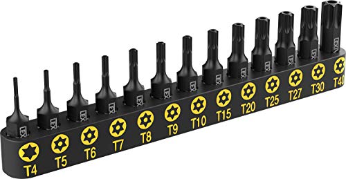 Tamper Proof Torx Bit Set, Premium S2 Alloy Steel | 13-Piece Security Star Bits, T4 - T40 | Precision CNC Machined (LX-301)
