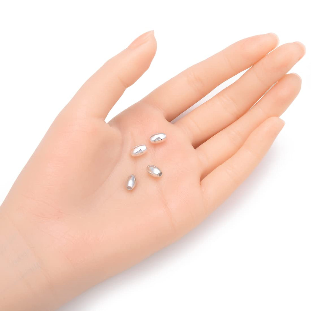 20pcs Authentic 925 Sterling Silver Hypoallergenic 8mm Smooth Oval Rice Spacer Loose Beads (Large Hole 3.0mm) for Jewelry Making SS114