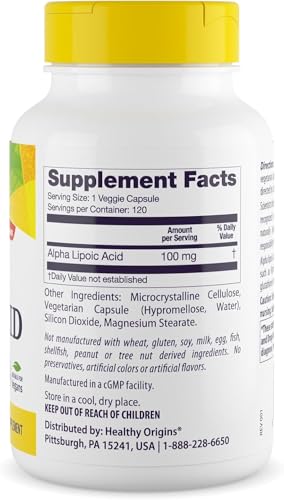 Alpha Lipoic Acid, 100 mg - Alpha Lipoic Acid Supplement - Antioxidant Support - Gluten-Free Supplement - 120 Veggie Capsules