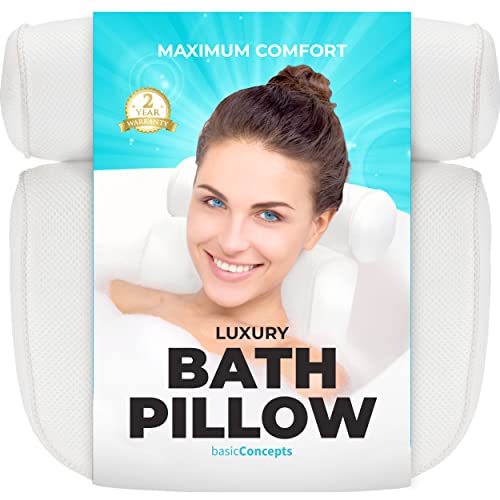 Bathtub Pillow for Neck and Back Support with Drying Hook, Bathtub Pillow Machine Headrest for Soaking & Straight Back Tubs - Bath Accessories, Machine Washable, 6 Suction Cups