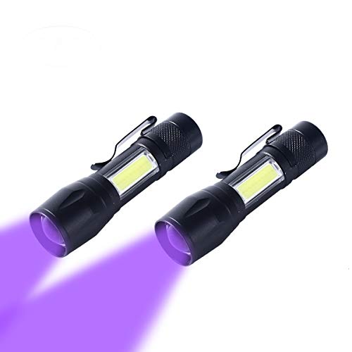 2 Pack 365 nm UV Black Light Mini Flashlights Small Rechargeable Ultraviolet Blacklight Detector for Pet Urine Stains and Bed Bug