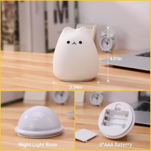 Cute Cat Lamp, Night Light for Girls Bedroom, Kitty Lamp Birthday Gifts for Kids Baby Toddler Teen Portable Silicone Kawaii Nightlight Nursery Room Decor (Battery Cat)