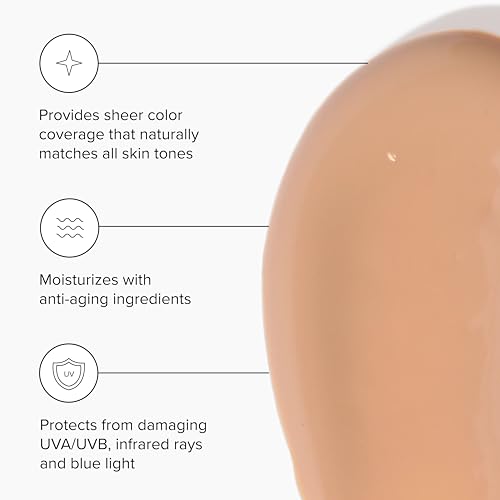Anti-Aging Tinted Moisturizer with SPF 46. Universal Tint. All-In-One Light Coverage Sheer Tinted Face Sunscreen with Broad Spectrum Protection Against UVA and UVB Rays. 1.7 oz