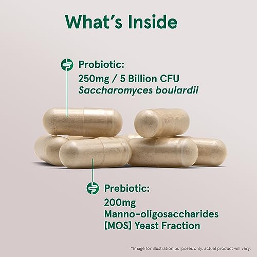 Saccharomyces Boulardii Probiotics + MOS 5 Billion CFU Probiotic Yeast for Intestinal Health Support, Gut Health Supplements for Women and Men, 180 Veggie Capsules, 180 Day Supply