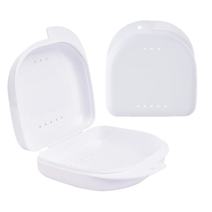 2 PCS Orthodontic Retainer Case,Retainer Case,Denture Case with Ventilation Holes for Mouth Guard and Floss.(White)