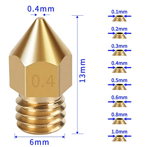 25PCS 3D Printer Extruder Nozzles Hardened Steel, Stainless Steel, Brass High Temperature Pointed Wear Resistant Nozzle 0.2 0.3 0.4 0.5 0.6 0.8 1.0 mm, for CR-10, Ender 3/ Ender3 pro, Prusa i3 (5)