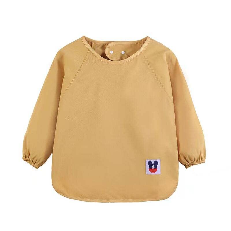 Baby Long Sleeve Waterproof Bib, Baby Toddler Bib, 6-36 Months, Water and Stain Resistant Fabric, Art Workwear, Feeding Bib, Medium Yellow Suitable for Infants 18 Months - 3 Years Old Turmeric