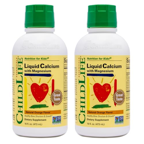ChildLife Essentials Liquid Calcium Supplement for Kids - Baby Calcium with Magnesium, Zinc, and Vitamin D3 - Orange Flavor, 16 fl oz (2 Pack)
