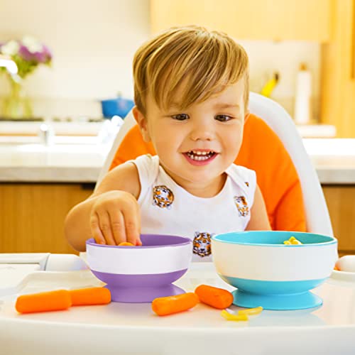 Stay Put Suction Bowls for Baby and Toddler, 3 Pack, Blue/Green/Purple