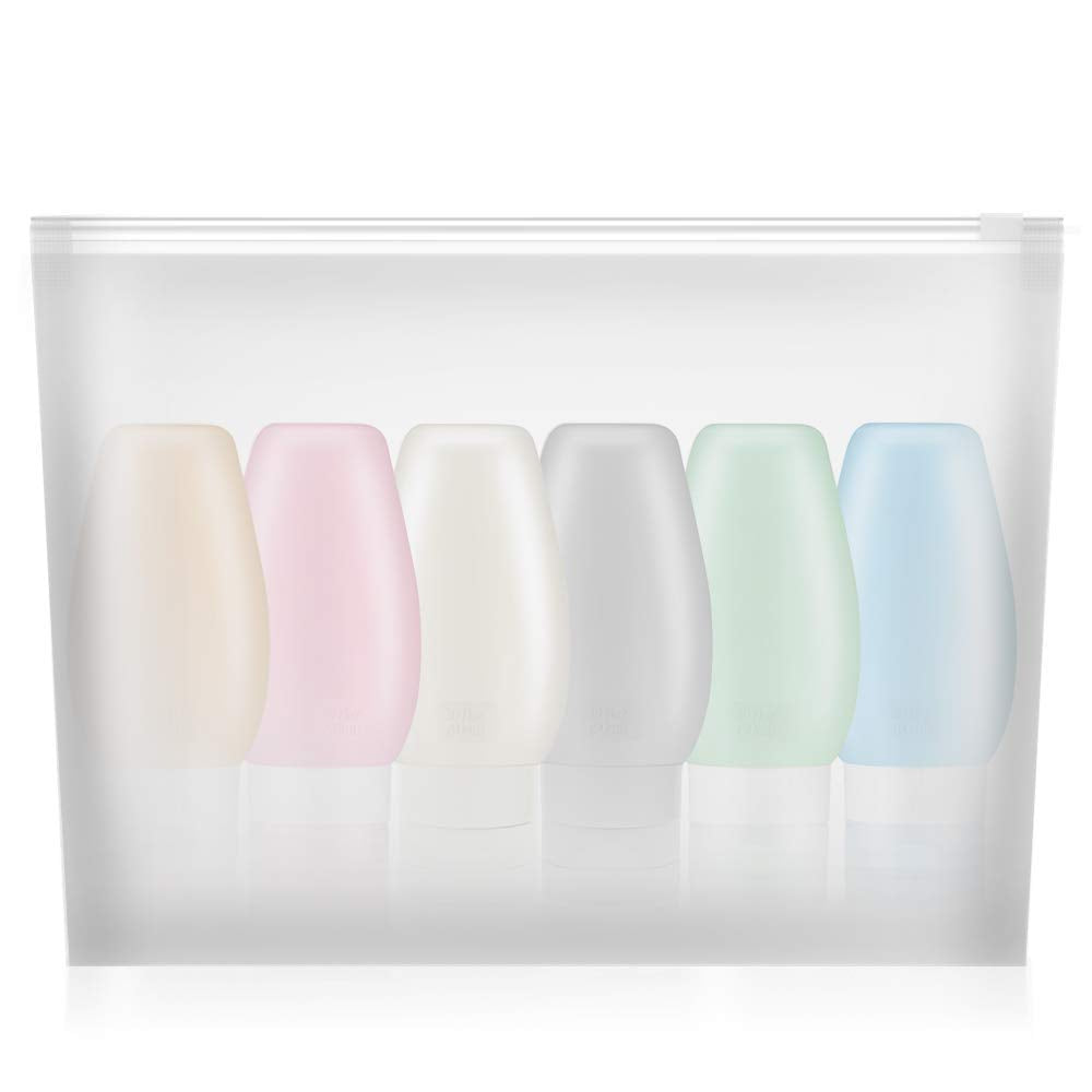 Travel Bottles for Toiletries: Travel Toiletry Bottles Tas Approved, Silicone Travel Size Containers, Refillable Travel Accessories for Shampoo Conditioner Lotion, 6 Pack (3oz)