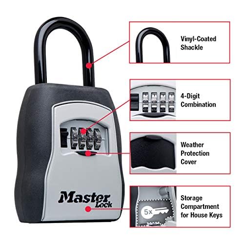 Key Lock Box, Outdoor Lock Box for House Keys, Key Safe with Combination Lock, 5 Key Capacity, 5400EC, Black