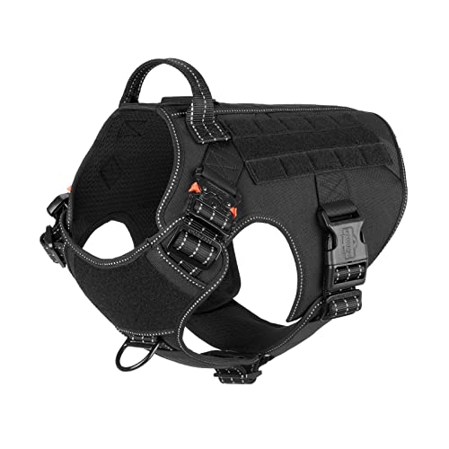 Tactical Dog Harness,Large Size, 2X Metal Buckle,Working Dog MOLLE Vest with Handle,No Pulling Front Leash Clip,Hook and Loop Panel