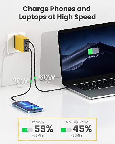 USB C Charger, 100W GaN Charger Fast Wall Charger, PPS PD 3.0 Quick Charge, Multiport Charger Block for MacBook Pro/Air, Dell XPS, Phone14/Pro, Pixel, iPad Pro, and More - Yellow