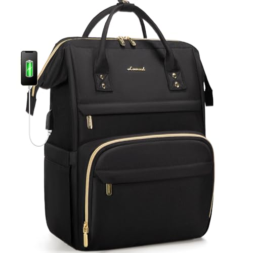 Laptop Backpack Women, 15.6 Inch Work Backpack Woman for Teacher Nurse Bags, Computer College Backpack Purse, Waterproof Anti-theft Travel Back Pack with USB Charging Port, Black