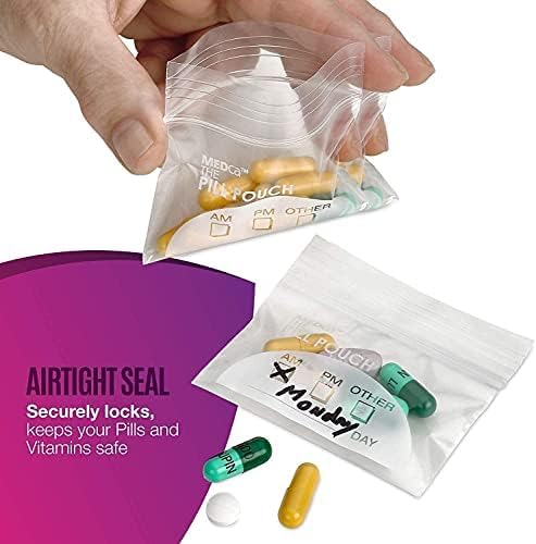 Pill Pouch Bags - (Pack of 600) 3 x 2.75 - BPA Free, Poly Bag Disposable Zipper Pills Baggies, Daily AM PM Travel Medicine Organizer Storage Pouches, Best Clear Reusable with Write-on Labels