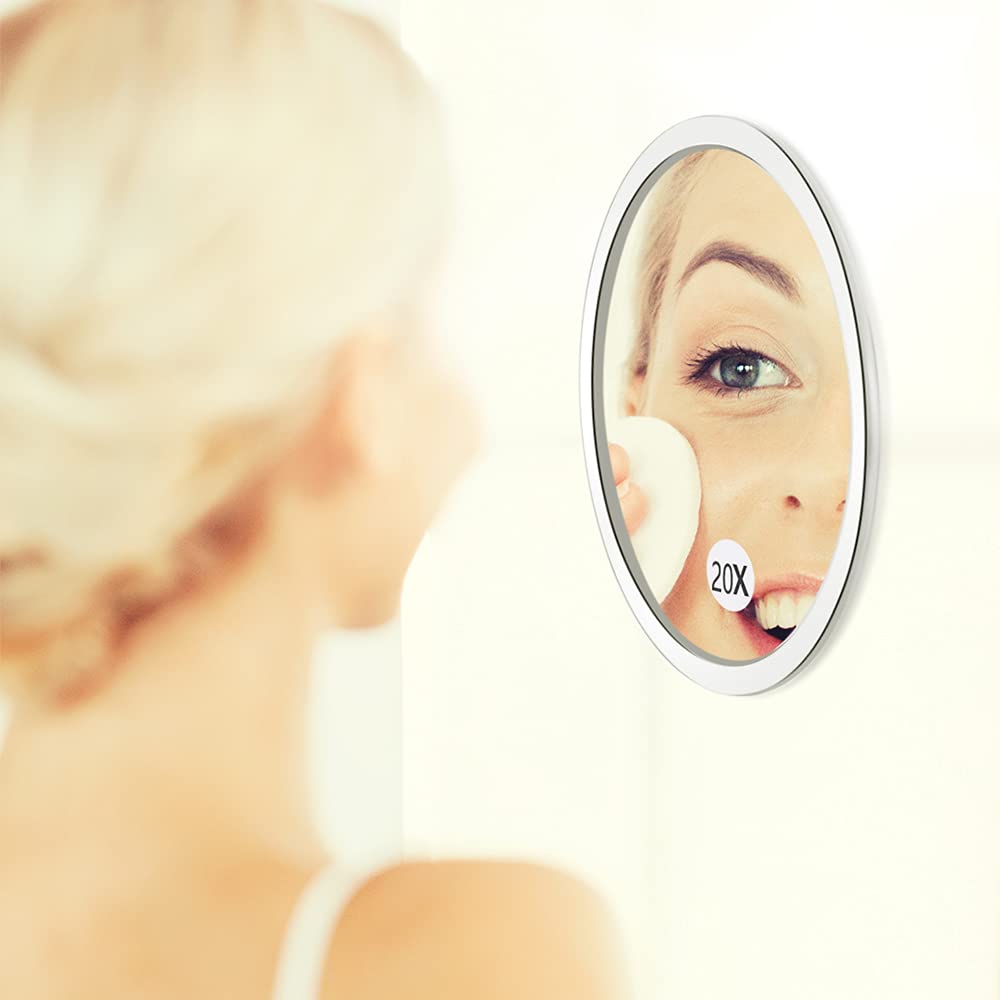 20X Magnifying Mirror with 3 Mounting Suction Cups Used for - Pluck Eyebrows - Tweezing - Blackhead Removal - See Details Clearly – Easy Mounting Makeup Mirror - 6 Inch Round