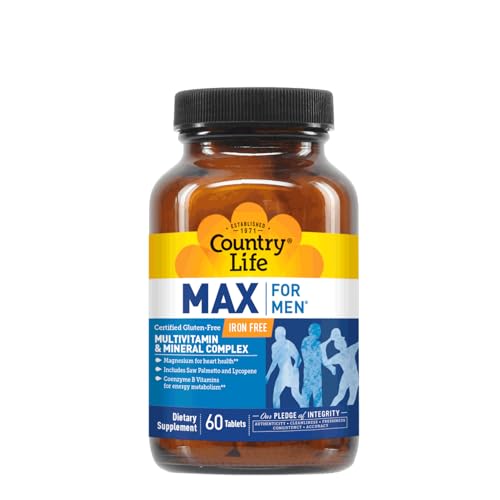 Max for Men, Multivitamin & Mineral Complex, Iron-Free, Vegetarian Tablets, 60 Count, Certified Gluten Free, Certified Vegetarian