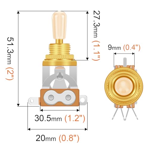 Guitar 3 Way Toggle Switch Position Short Straight Gold Top Gold Knobs for Gibon Epiphone Les Paul Electric Guitar Parts Pickup Selector kit with Plate Rhythm Treble Washer Ring Gold/Black