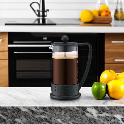 12oz Brazil French Press Coffee Maker, High-Heat Borosilicate Glass, Black - Made in Portugal